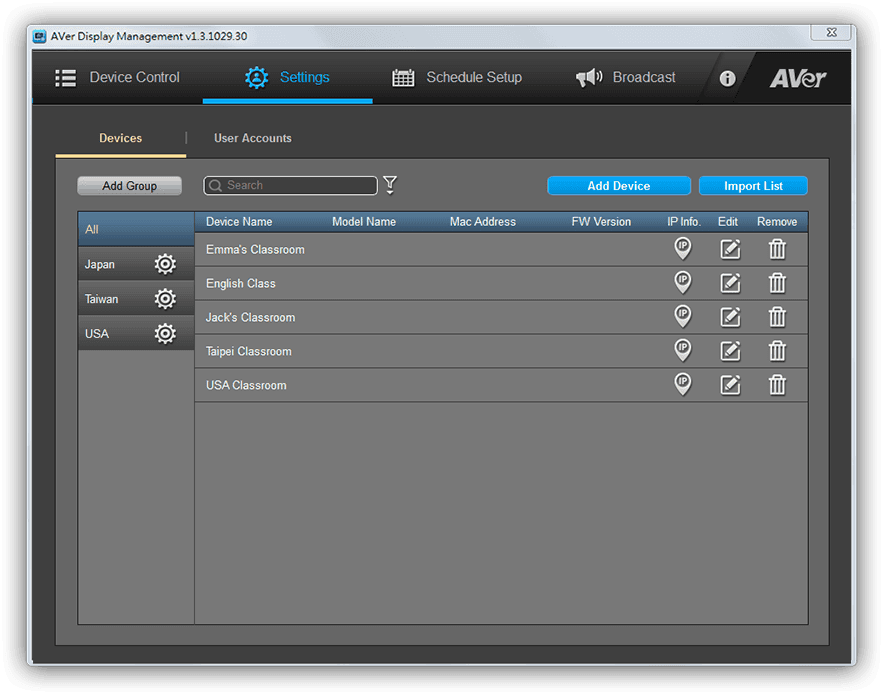 View details, add, delete, and set up all devices and users.