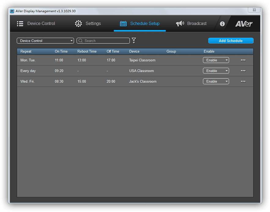 Schedule power on/off, reboots, and firmware updates.